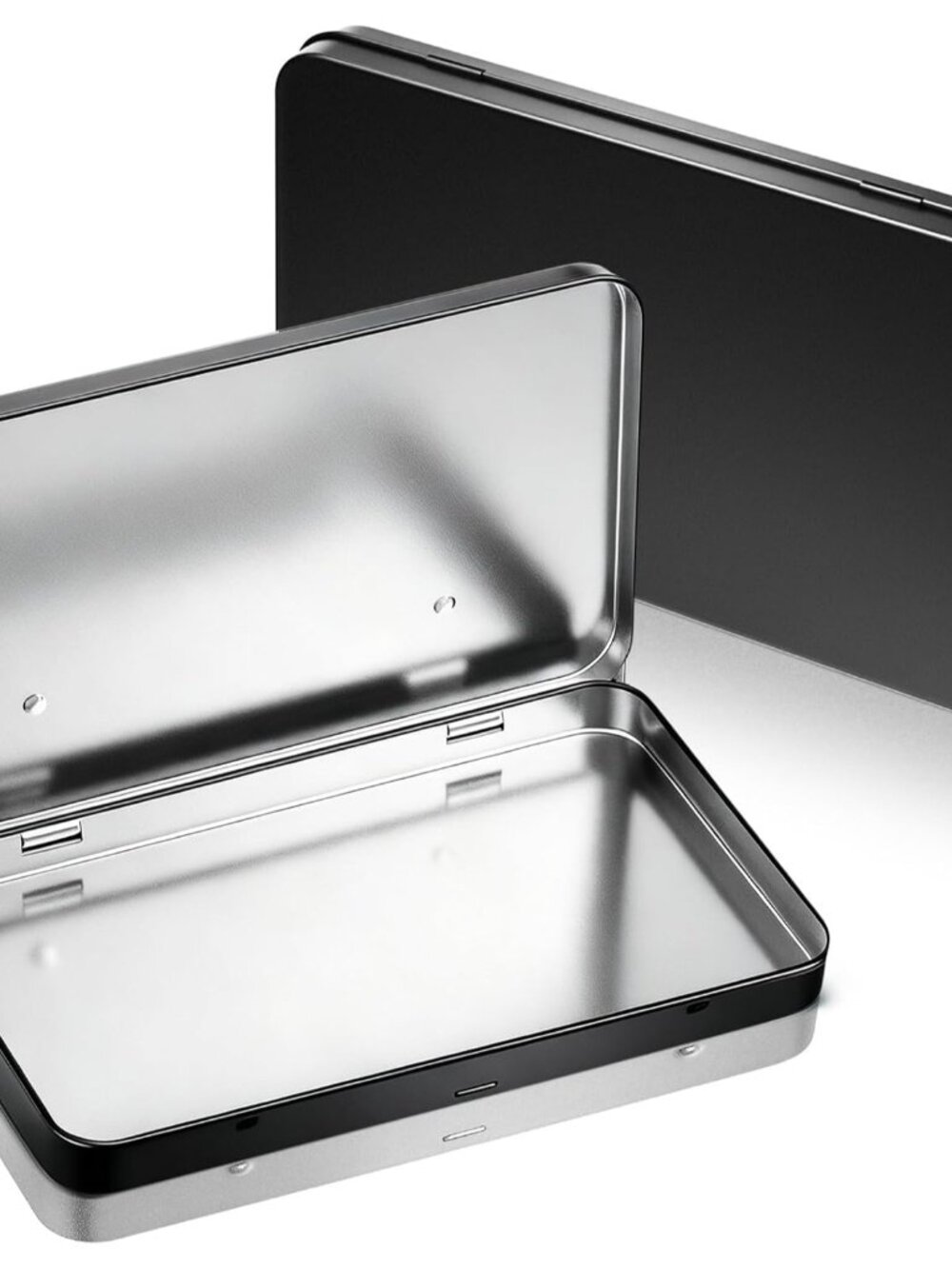 2 Pack Metal Tin Boxes with Hinged Lids, Rectangular,Black